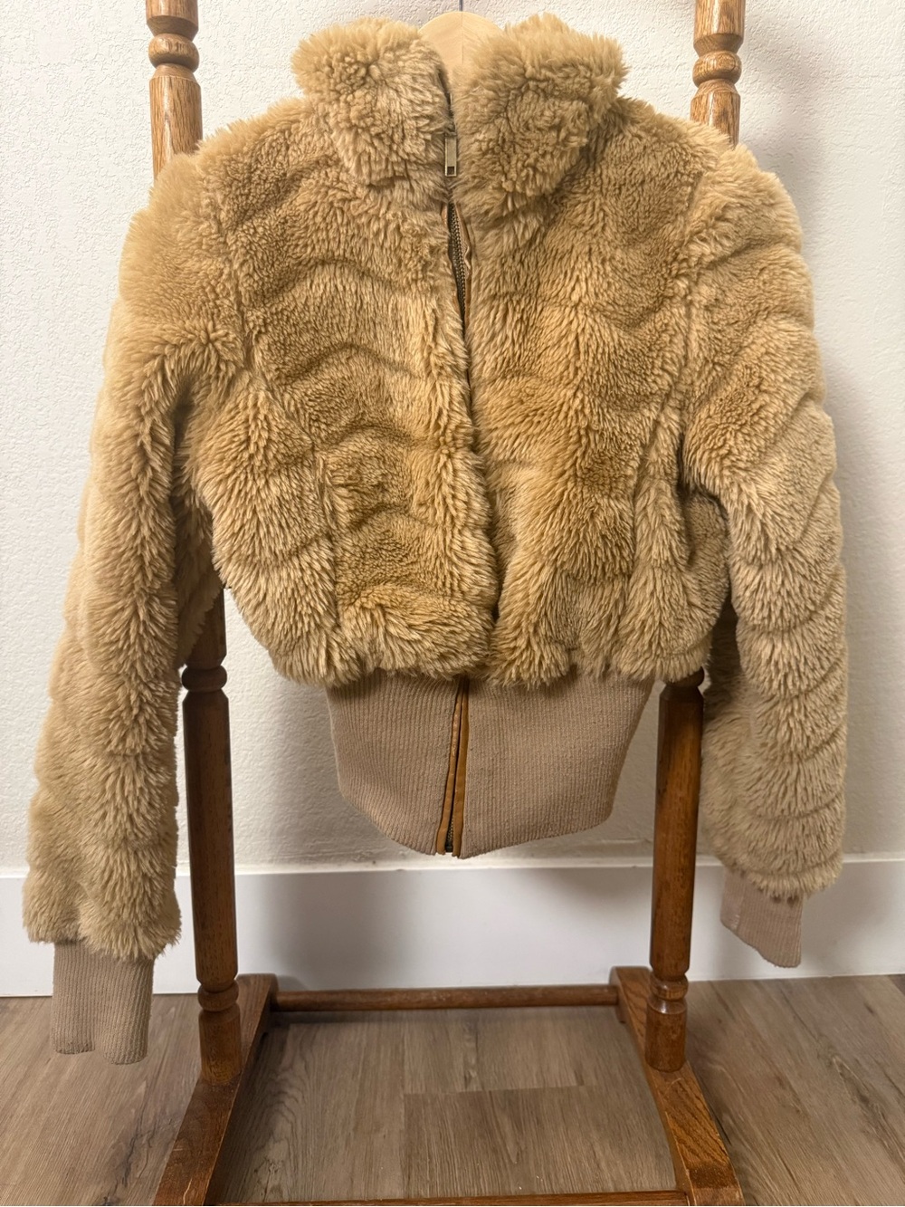 Vintage Arden B Faux Fur Cropped Y2K Teddy Jacket in Tan